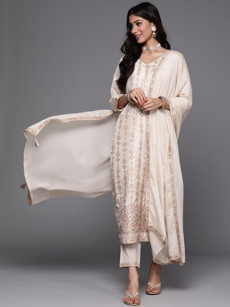 Women Ethnic Motifs Woven Kurta with Trousers & Dupatta Set