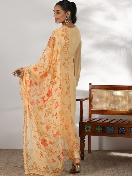 Women Floral Embroidered Thread Work Straight Kurta with Trousers & Dupatta Set