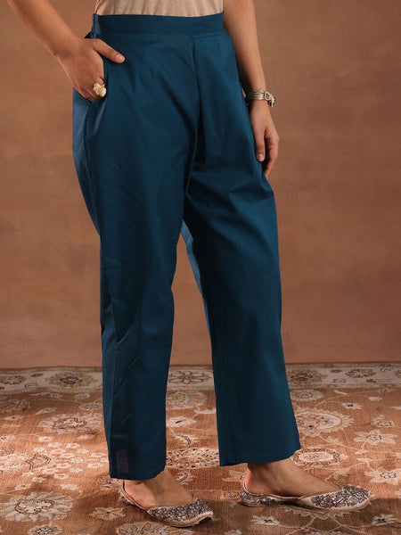 Floral Embroidered Thread Work Chanderi Silk Straight Kurta with Trousers & Dupatta Set