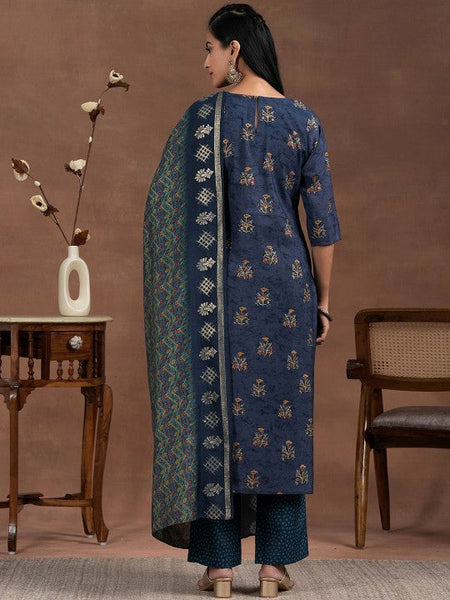 Women Floral Printed Thread Work Straight Kurta With Palazzos & Dupatta Set VitansEthnics