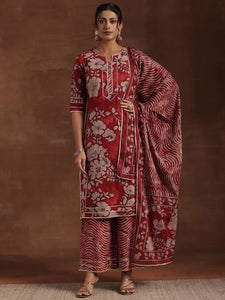 Women Floral Printed Gotta Patti Pure Cotton Straight Kurta With Palazzo & Dupatta