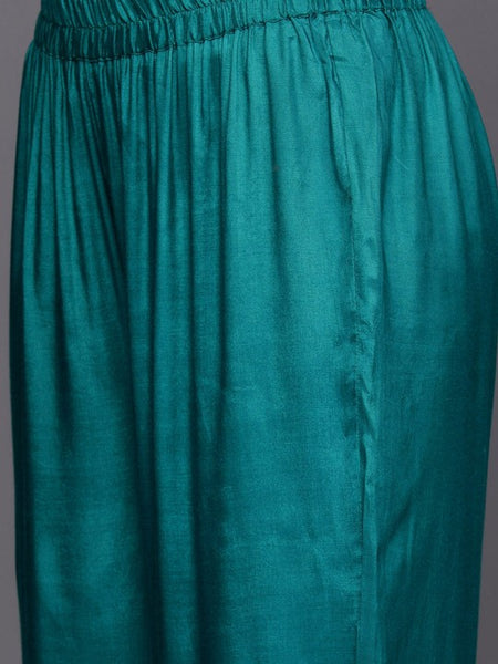 Women Turquoise Blue Bandhani Printed Kurta with Trousers & With Dupatta