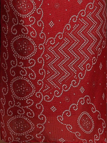 Women Bandhani Printed Pleated Gotta Patti A-Line Kurta with Trousers & Dupatta