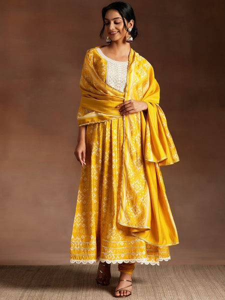 Women Ethnic Motifs Printed Thread Work Anarkali Kurta With Churidar & Dupatta
