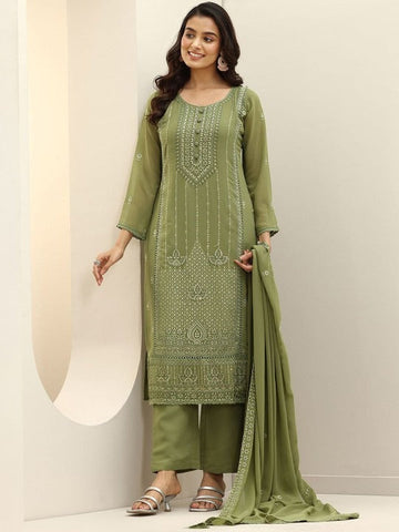 Women Floral Embroidered Panelled Sequinned Kurta with Palazzos & With Dupatta Set VitansEthnics