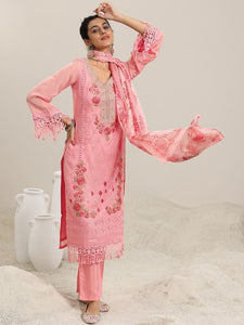 Women Floral Embroidered Panelled Kurta With Trousers & Dupatta Set