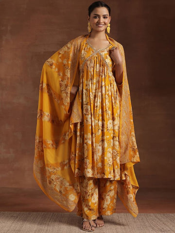 Women Floral Printed Empire Sequinned A-Line Kurta With Palazzo & Dupatta