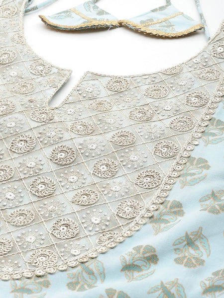 Women Floral Printed Pleated Gotta Patti Pure Cotton Kurta with Palazzos & Dupatta