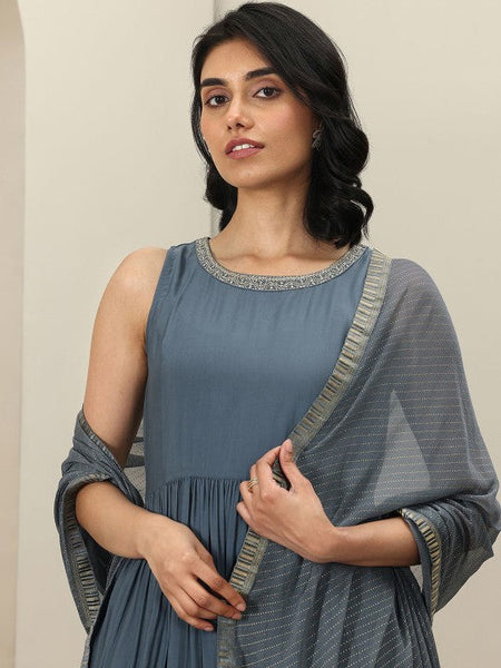 Women Pleated Kurta with Trousers & With Dupatta Indian Suit Set VitansEthnics