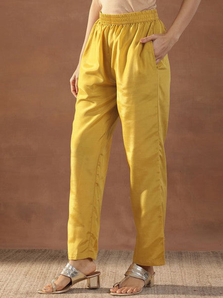 Women Mustard Yellow Floral Embroidered Sequinned Straight Kurta With Trousers & Dupatta Set VitansEthnics