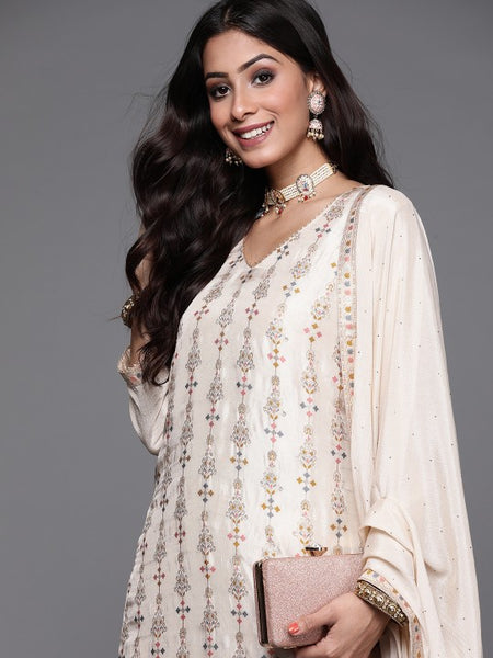 Women Ethnic Motifs Woven Kurta with Trousers & Dupatta Set