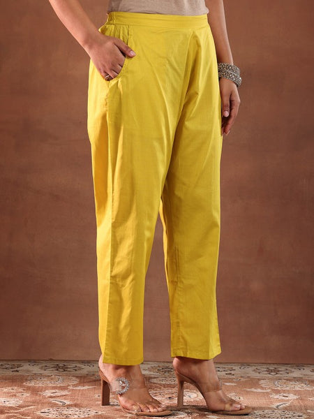 Floral Yoke Design Thread Work Chanderi Silk Straight Kurta With Trouser & Dupatta