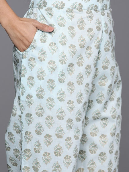 Women Floral Printed Pleated Gotta Patti Pure Cotton Kurta with Palazzos & Dupatta