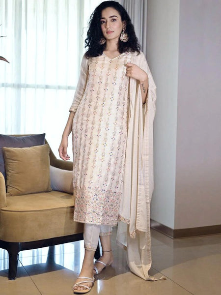 Women Ethnic Motifs Woven Kurta with Trousers & Dupatta Set