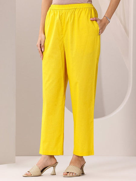Women Yellow Ethnic Motifs Printed Round Neck Straight Kurta with Trousers & Dupatta Set VitansEthnics
