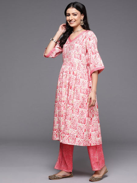 Women Printed Pleated Gotta Patti Kurta with Palazzos & Dupatta Set VitansEthnics