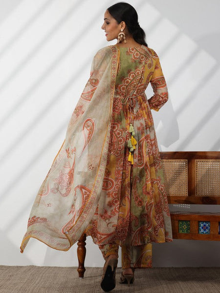 Women Ethnic Motifs Printed V-Neck Beads and Stones A-Line Kurta With Palazzos & Dupatta Set VitansEthnics