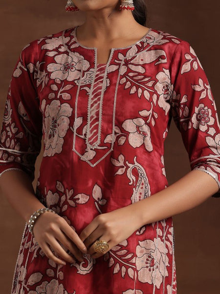 Women Floral Printed Gotta Patti Pure Cotton Straight Kurta With Palazzo & Dupatta