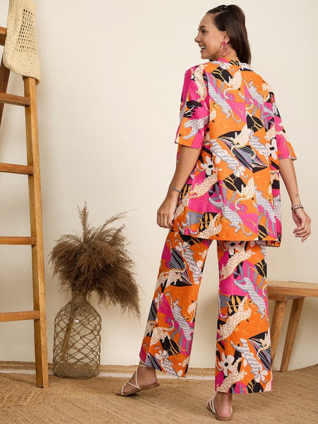 Floral Printed Pure Cotton Top & Trouser with Shrug Coord Set VitansEthnics