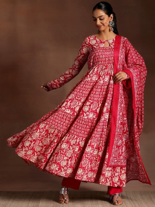 Women Floral Printed Panelled Kurta with Churidar & With Dupatta VitansEthnics