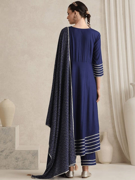 Women Floral Embroidered Gotta Patti V-Neck Anarkali Kurta With Palazzos & Dupatta VitansEthnics