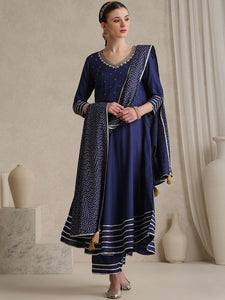 Women Floral Embroidered Gotta Patti V-Neck Anarkali Kurta With Palazzos & Dupatta VitansEthnics