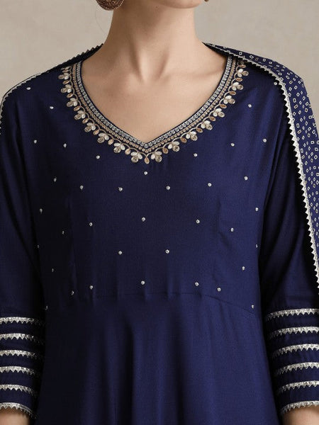 Women Floral Embroidered Gotta Patti V-Neck Anarkali Kurta With Palazzos & Dupatta VitansEthnics