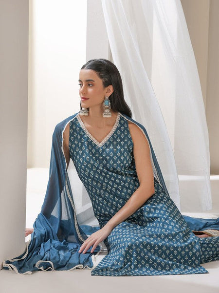 Women Ethnic Motifs Printed Regular Pure Cotton Kurta with Palazzos & With Dupatta VitansEthnics