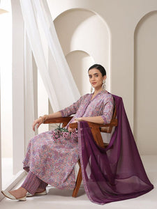 Women Ethnic Motifs Printed Regular Kurta with Trousers & With Dupatta Set VitansEthnics