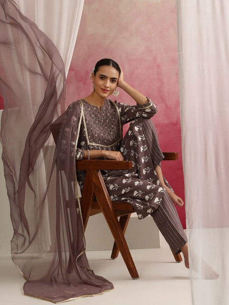Women Floral Yoke Design Regular Kurta with Palazzos & With Dupatta Set VitansEthnics