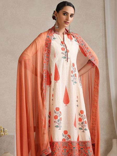 Women Floral Printed Flared Pure Cotton Kurta with Palazzos & With Dupatta Set VitansEthnics
