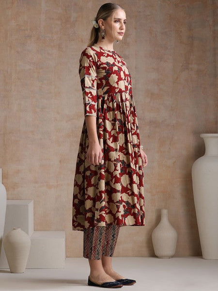 Women Floral Printed Flared Pure Cotton Kurta with Palazzos & With Dupatta Set VitansEthnics