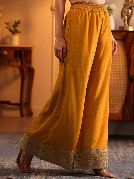 Women Yellow Bandhani Printed Thread Work Kurta with Palazzos & With Dupatta VitansEthnics