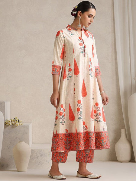 Women Floral Printed Flared Pure Cotton Kurta with Palazzos & With Dupatta Set VitansEthnics