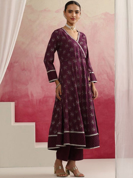 Women Floral Printed Angrakha Kurta with Palazzos & With Dupatta Set VitansEthnics