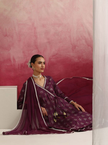 Women Floral Printed Angrakha Kurta with Palazzos & With Dupatta Set VitansEthnics