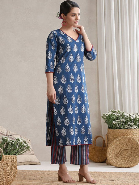 Women Floral Printed Flared Pure Cotton Kurta with Palazzos & With Dupatta Set VitansEthnics