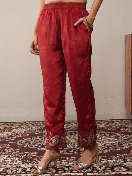 Women Floral Printed Regular Thread Work Silk Crepe Kurta with Trousers & With Dupatta VitansEthnics