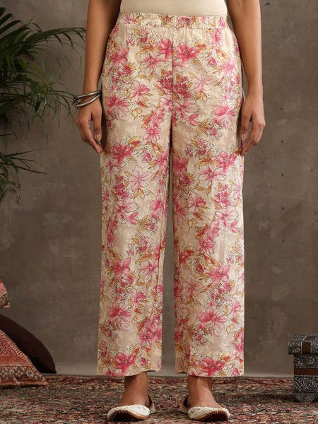 Women Floral Printed Mandarin Collar Pure Cotton Kurta with Palazzos & With Dupatta Set VitansEthnics