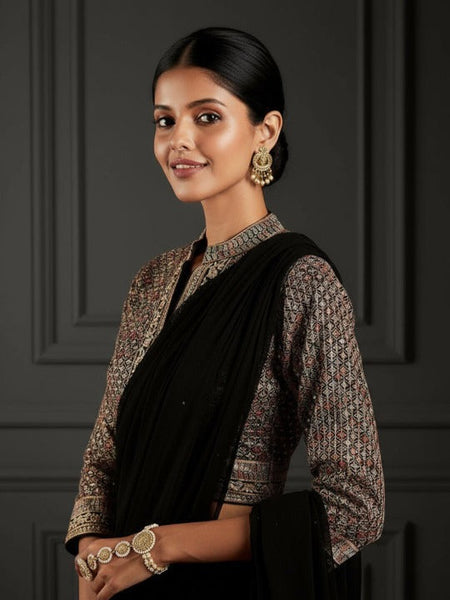 Women Black Ready to Wear Dhoti Saree With Embroidered Blouse | Wedding Outfits VitansEthnics