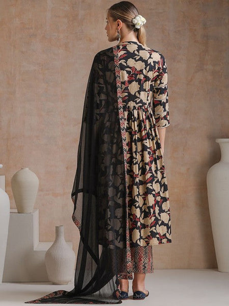 Women Floral Printed Flared Pure Cotton Kurta with Palazzos & With Dupatta Set VitansEthnics