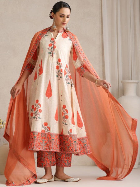 Women Floral Printed Flared Pure Cotton Kurta with Palazzos & With Dupatta Set VitansEthnics