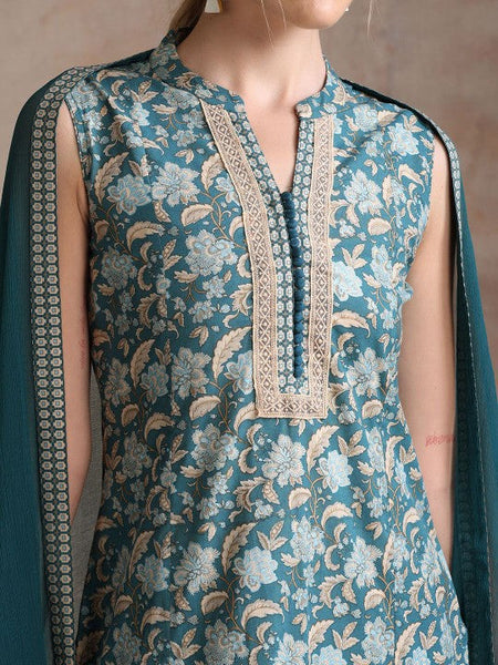 Women Ethnic Motifs Mandarin Collar Pure Cotton Kurta with Palazzos & With Dupatta Set VitansEthnics