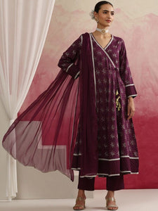 Women Floral Printed Angrakha Kurta with Palazzos & With Dupatta Set VitansEthnics
