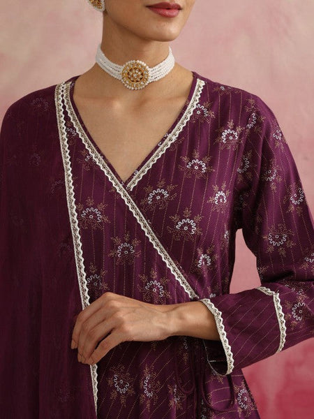 Women Floral Printed Angrakha Kurta with Palazzos & With Dupatta Set VitansEthnics