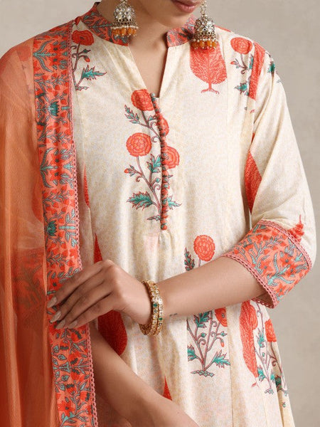 Women Floral Printed Flared Pure Cotton Kurta with Palazzos & With Dupatta Set VitansEthnics