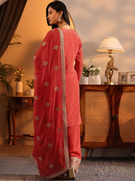 Women Orange Bandhani Printed Thread Work Kurta with Palazzos & With Dupatta VitansEthnics