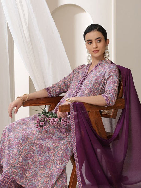 Women Ethnic Motifs Printed Regular Kurta with Trousers & With Dupatta Set VitansEthnics