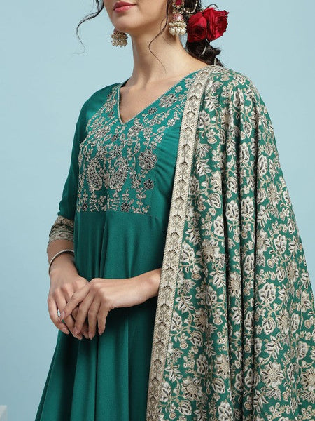 Women Floral Embroidered Thread Work Anarkali Regular Kurta with Palazzos & Dupatta VitansEthnics