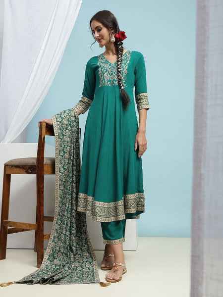 Women Floral Embroidered Thread Work Anarkali Regular Kurta with Palazzos & Dupatta VitansEthnics